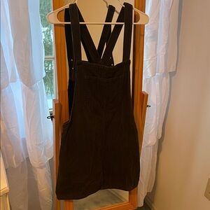 Deep olive green corduroy overall dress